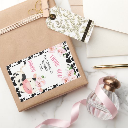 Blütenkuh mit Kuh Print Birthday Gefälligkeitsaufk Rechteckiger Aufkleber (Schenken)