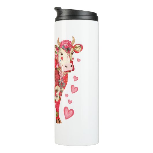 Blütenkuh, Niedliche Kuhkonstruktion Thermosbecher (Nach rechts gedreht)