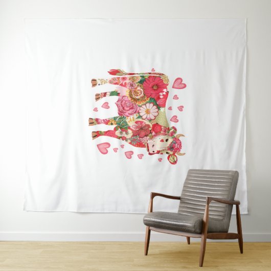 Blütenkuh, Niedliche Kuhkonstruktion Wandteppich (Beispiel (Horizontal))