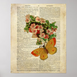 Blütenkunst der Schmetterlinge auf der Vintagen Wö Poster