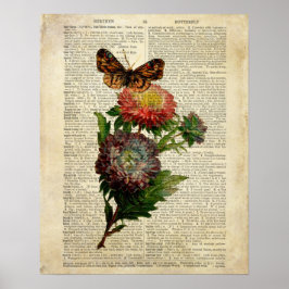 Blütenkunst der Schmetterlinge auf der Vintagen Wö Poster