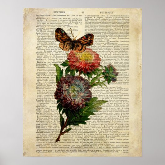 Blütenkunst der Schmetterlinge auf der Vintagen Wö Poster (Vorne)