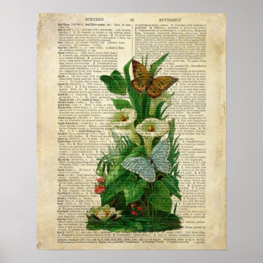 Blütenkunst der Schmetterlinge auf der Vintagen Wö Poster (Vorne)
