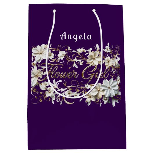 Blütenmädchen Weißes Lila Gold Mittlere Geschenktüte (Vorderseite)