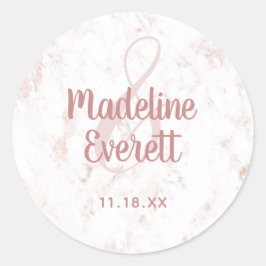 Blütenmarmor und Rose-Monogramm-Hochzeit Runder Aufkleber