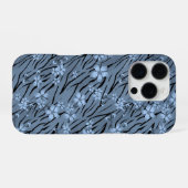 Blütenmuster, blau, Tigermuster iPhone Hülle (Rückseite (Horizontal))