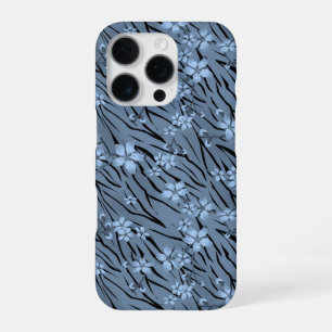 Blütenmuster, blau, Tigermuster iPhone 16 Pro Hülle