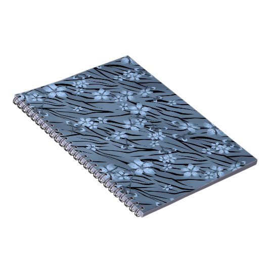 Blütenmuster, blau, Tigermuster Notizblock (Rechte Seite)