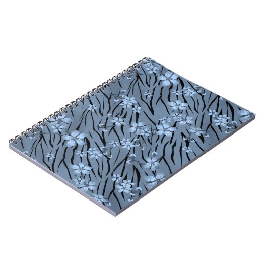 Blütenmuster, blau, Tigermuster Notizblock (Linke Seite)