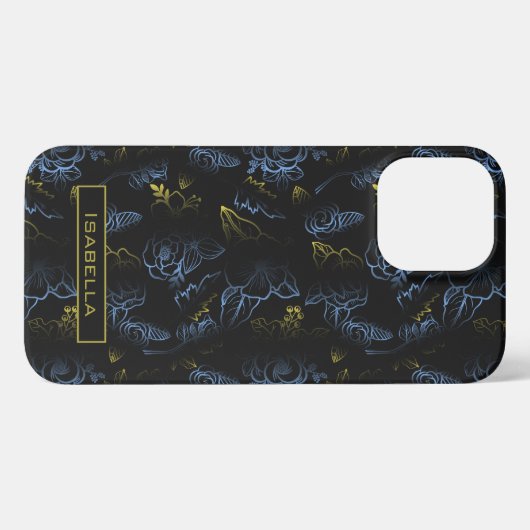 Blütenmuster Blossom, goldblauer personalisierter  iPhone Hülle (Rückseite (Horizontal))