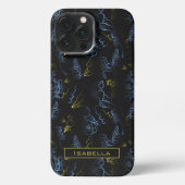 Blütenmuster Blossom, goldblauer personalisierter  iPhone Hülle (Rückseite)