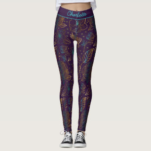 Blütenmuster Blossom lila personalisierter Name Leggings