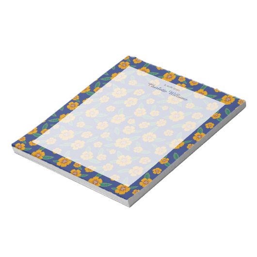 Blütenmuster der Retro-Marine Notizblock (Rotiert)