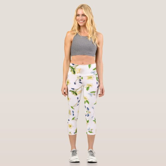Blütenmuster im Sommer Capri Leggings (Vorderseite)