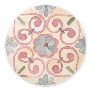 Blütenmuster in Aquarellfarbe Rosa und Blau Keramikknauf