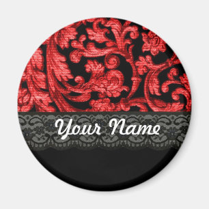 Blütenmuster in Schwarz und Rot Magnet