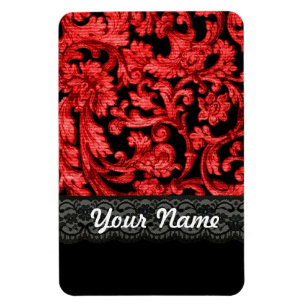 Blütenmuster in Schwarz und Rot Magnet