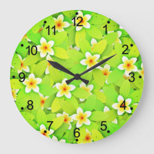 Blütenmuster mit grünen Blättern und gelben Blumen Große Wanduhr