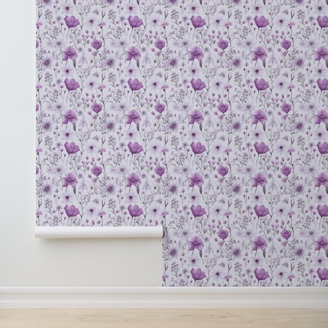 Blütenmuster Rosa und Lavendel Tapete (Anwendung)