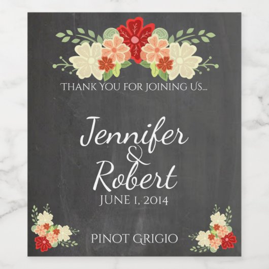 Blütenorange-Blume-Tafel Hochzeitsweinetikett Weinetikett (Einzelnes Label)