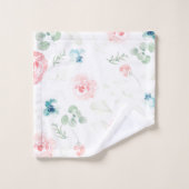 Blütenpfirsich und blaue Blumen Badhandtuch Set (Waschlappen)