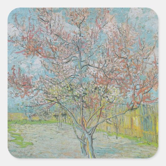 Blütenpfirsichbaum Quadratischer Aufkleber (Vorderseite)