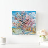 Blütenpfirsichbaum, Van Gogh Quadratische Wanduhr (Zuhause)