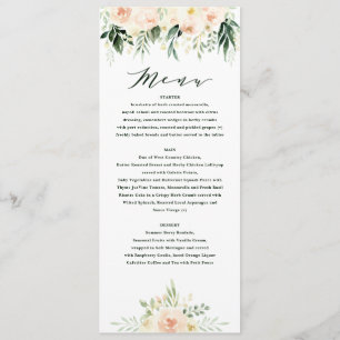 Blütenpfirsichgrüne Blütenpflanze + Hochzeitsmenü Menükarte