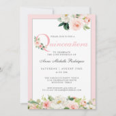 Blütenpink-Flora-Quinceanera-Feier Einladung (Vorderseite)