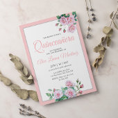 Blütenpink-Flora-Quinceanera-Feier Einladung
