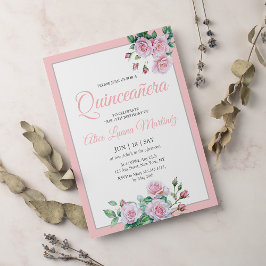 Blütenpink-Flora-Quinceanera-Feier Einladung