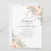 Blütenpink Floral Bat Mitzvah Einladung (Vorderseite)