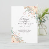 Blütenpink Floral Bat Mitzvah Einladung (Stehend Vorderseite)