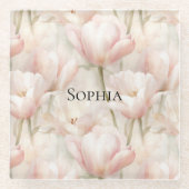 Blütenpink Tulips Glasuntersetzer (Vorderseite)