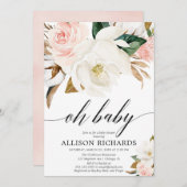 Blütenpink-weiße, rustikale Magnolienblüte Einladung (Vorne/Hinten)