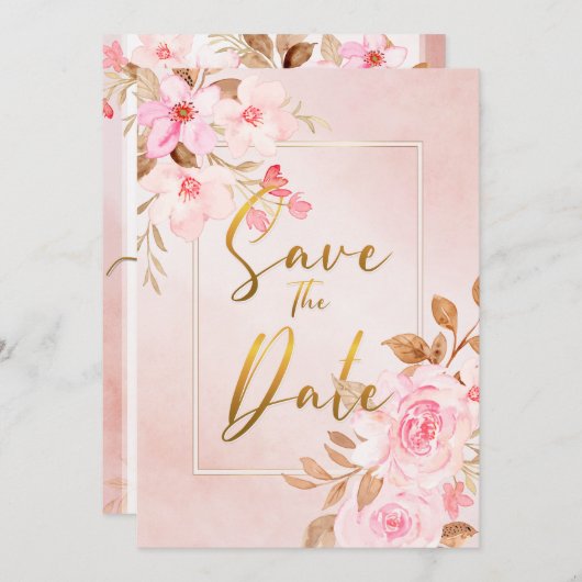 Blütenpinke Blütendusche Save the Date einladen Einladung (Vorne/Hinten)