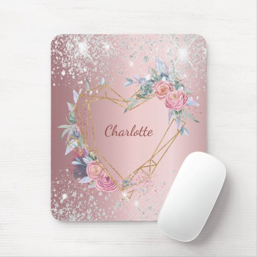 Blütenpinsel, silberfarbener Glitzer Mousepad (Mit Mouse)