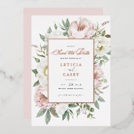 Blütenpinsel Weiße Rose Save the Date Folieneinladung