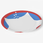 Blütenplatte mit roter Grenze und großer weißer St Pappteller (Schrägansicht)