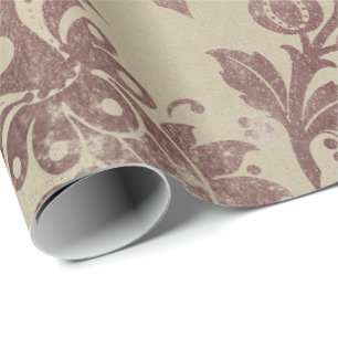 Blütenpuder Grungy Damast Sepia Elfenbein Roségold Geschenkpapier