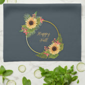 Blütenrahmen fallen mit anpassbarem Text Geschirrtuch (Gefaltet)