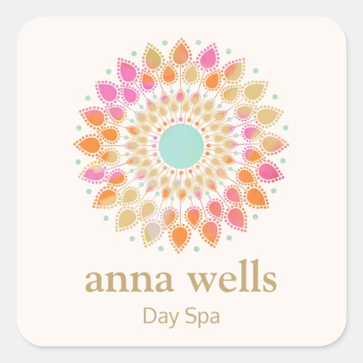 Blütenregenbogen Lotus Blume Mandala Quadratischer Aufkleber (Vorderseite)