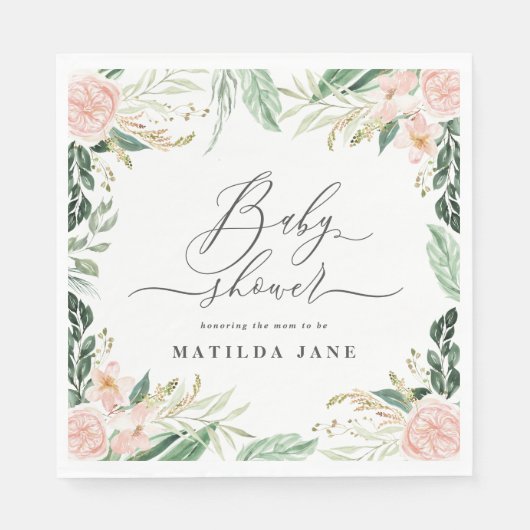 Blütenrosa Aquarell Blütendusche Baby Serviette (Vorderseite)