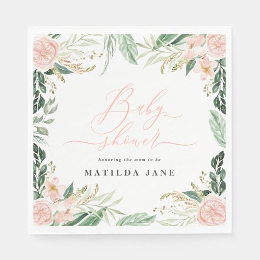 Blütenrosa Aquarell Blütendusche Baby Serviette (Vorderseite)