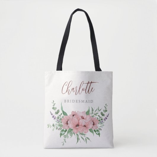 Blütenrosa Aquarellblüte Tasche Bridesmaid (Vorderseite)