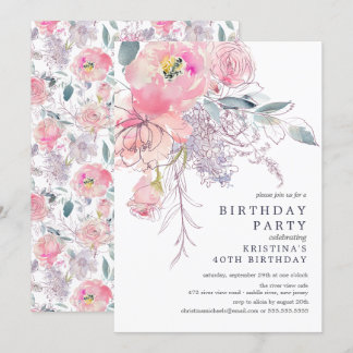 Blütenrosa Aquarellfarbe Blumengeburt Einladung