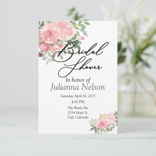 Blütenrosa Aquarellfarben - Einladung (Stehend Vorderseite)