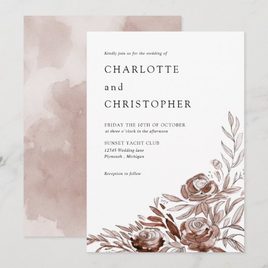 Blütenrosa Aquarellfarben Florenz Einladung (Vorne/Hinten)