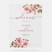 Blütenrosa Aquarellfarben Hochzeitszeichen Acrylschild (Vorderseite)