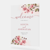 Blütenrosa Aquarellfarben Hochzeitszeichen Acrylschild (Winkel)